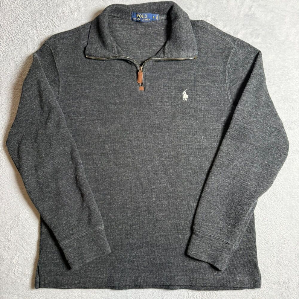 Polo By Ralph Lauren 1/4 Zip - Gray Cotton Size Small